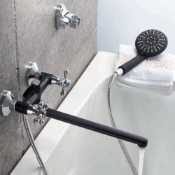 T6323H Смеситель для ванны с длинным изливом  кнопочный переключатель душа,  цвет черный